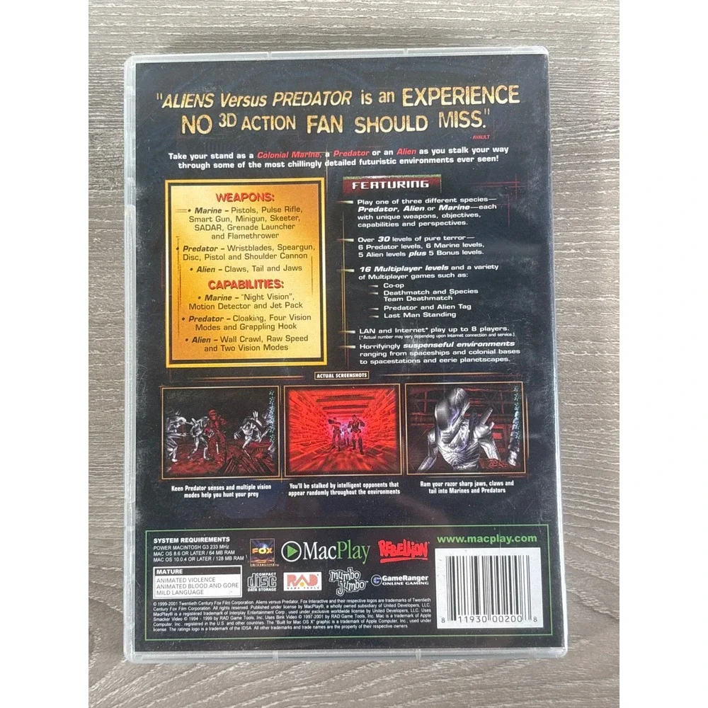 Aliens Versus Predator Gold Edition PC Game MacPlay‎ 2000
